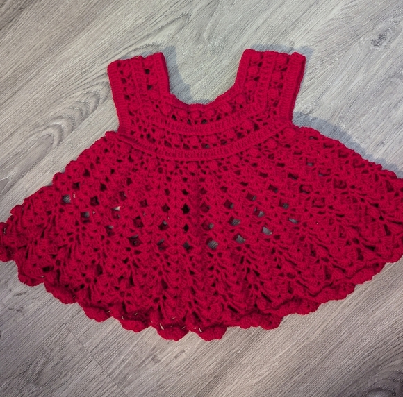 Handmade Crochet Baby Dress Red Cotton Size 6-18 Months - Picture 3 of 6